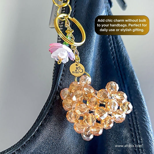 Gold Crystal Love Heart Bag Charm, Key Chain
