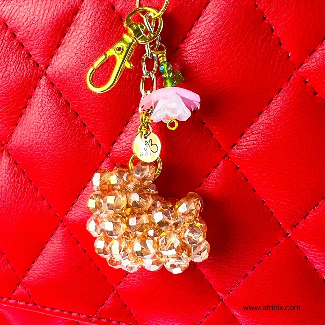 Gold Crystal Love Heart Bag Charm, Key Chain