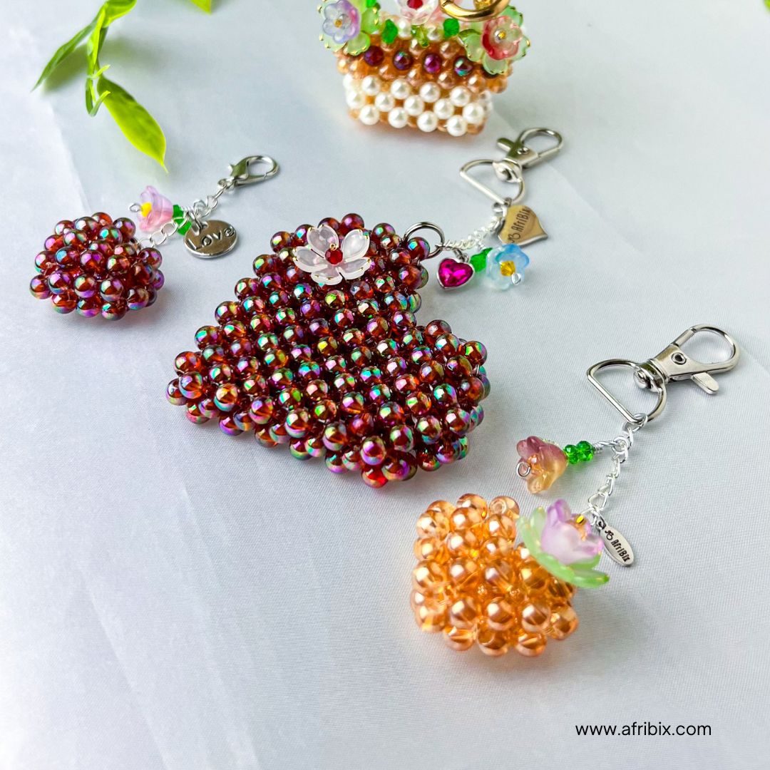 Gold Love Heart Bag Charm, Women's Floral Bag Accessory