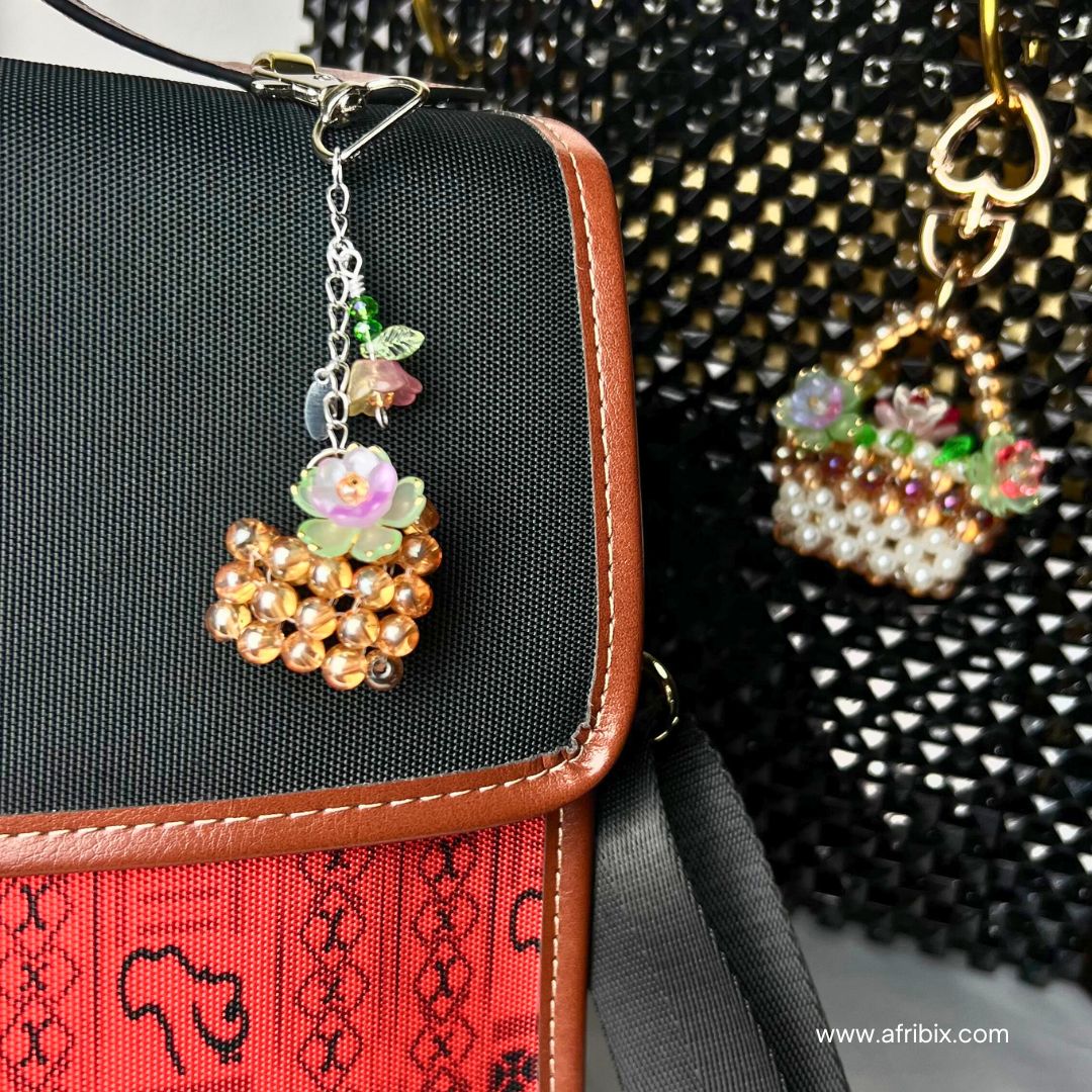 Gold Love Heart Bag Charm, Women's Floral Bag Accessory