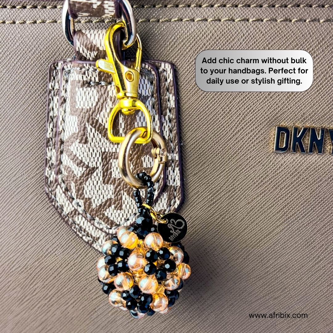 Gold and Black Crystal Ball Round Bag Charm, Purse Charm, Women's Bag Essentials