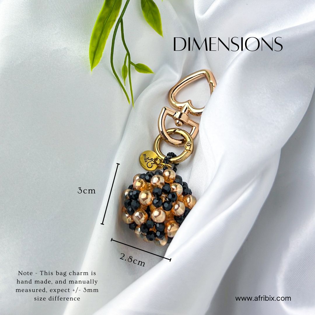 Gold and Black Crystal Ball Round Bag Charm, Purse Charm, Women's Bag Essentials