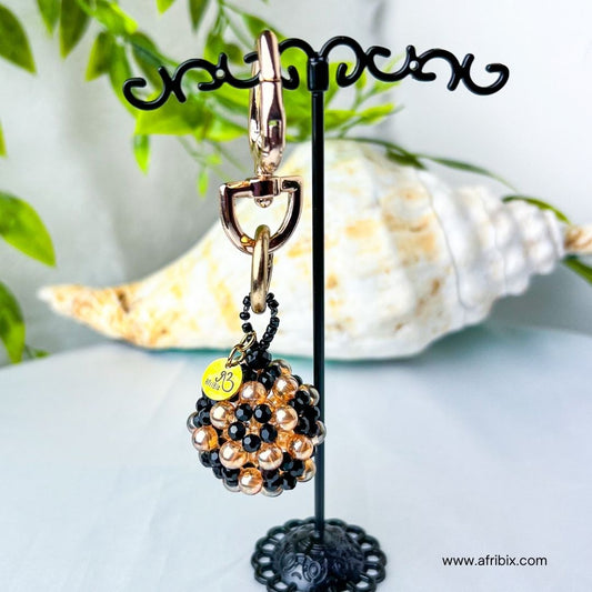 Gold and Black Crystal Ball Round Bag Charm, Purse Charm, Women's Bag Essentials