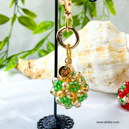 Gold and Green Crystal Ball Round Bag Charm, Purse Charm, Women's Bag Essentials