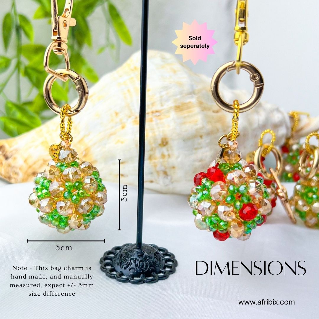 Gold and Green Crystal Ball Round Bag Charm, Purse Charm, Women's Bag Essentials