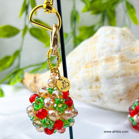 Gold, Red and Green Crystal Ball Round Bag Charm, Purse Charm, Women's Bag Essentials