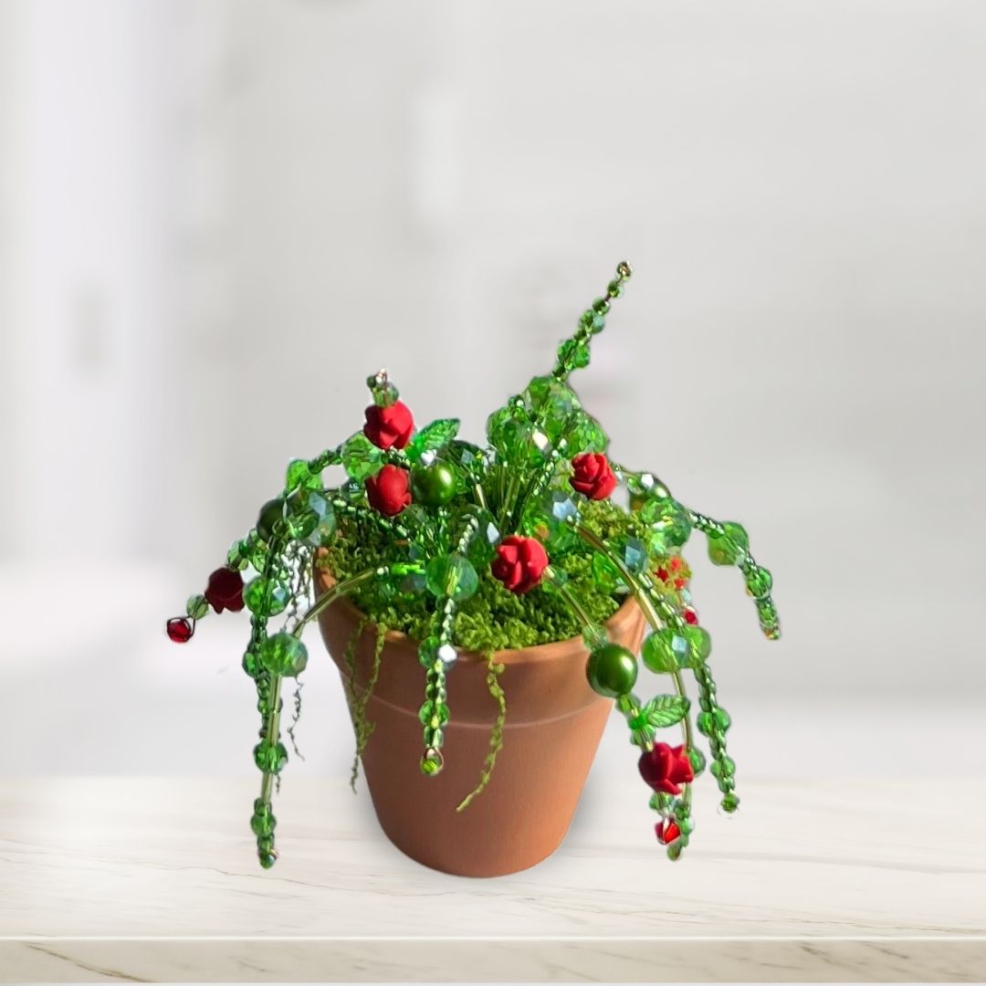 artificial rose plant in pot Artificial Rose Garden Pearl Bead Plant in a Terracotta Pot – Afribix