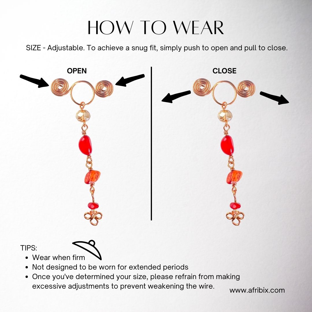 Syreni Coral Adjustable Non-permanent Crystal Nipple Rings, No Piercing Jewellery - Set of 2