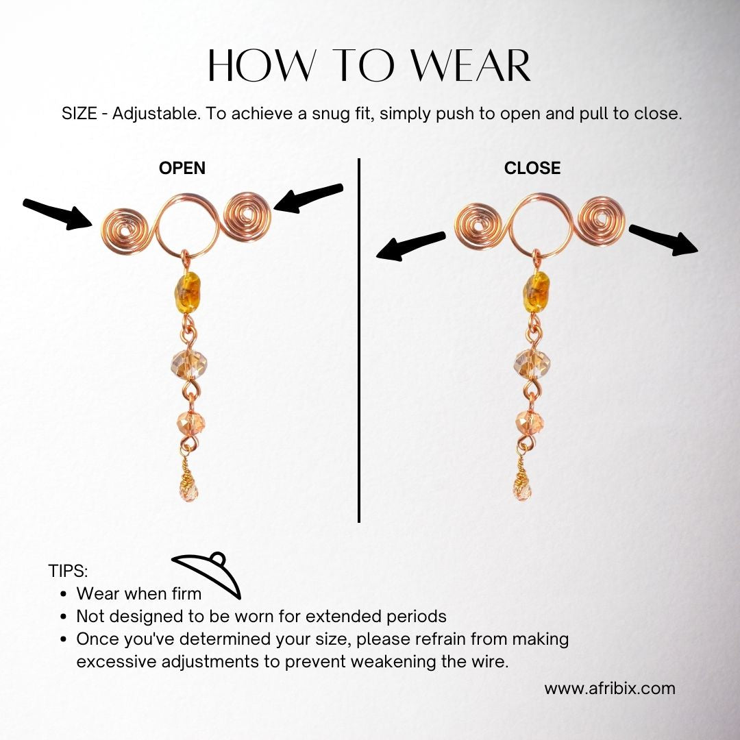 Syreni Citrine Adjustable Non-permanent Crystal Nipple Rings, No Piercing Jewellery - Set of 2