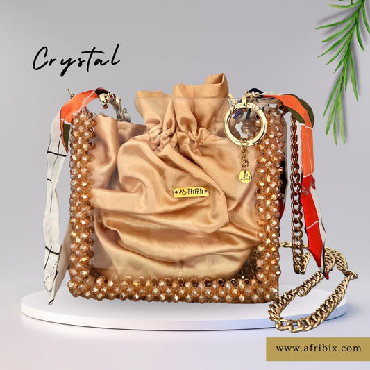 Gold Crystal Bead Hand Bag