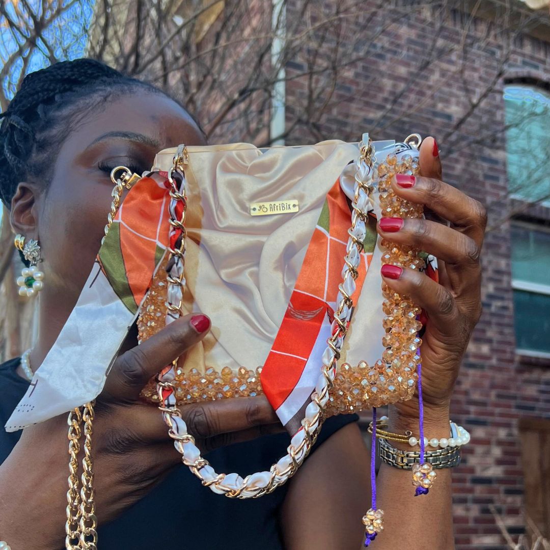 Gold Crystal Bead Hand Bag