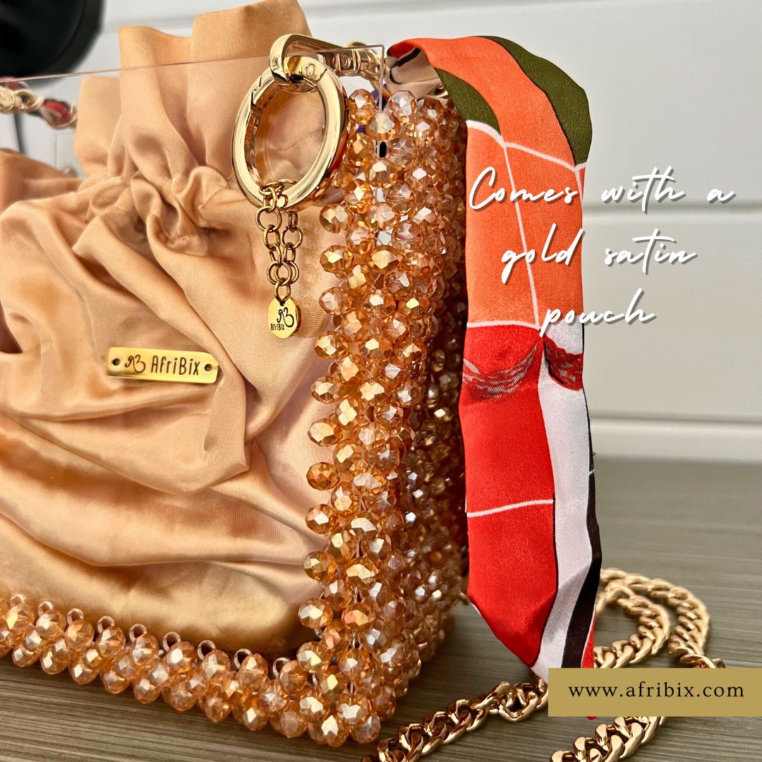 Gold Crystal Bead Hand Bag
