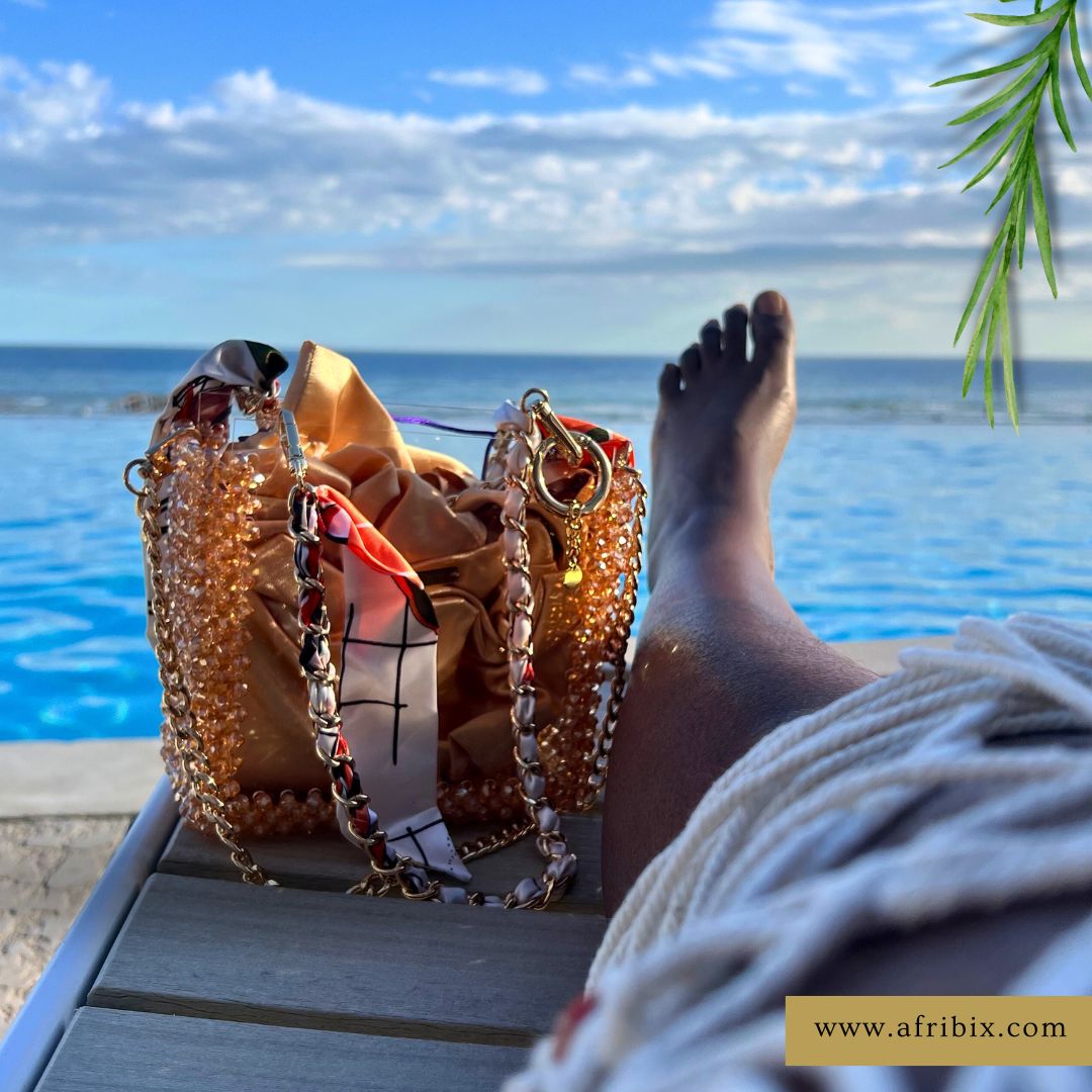 Gold Crystal Bead Hand Bag