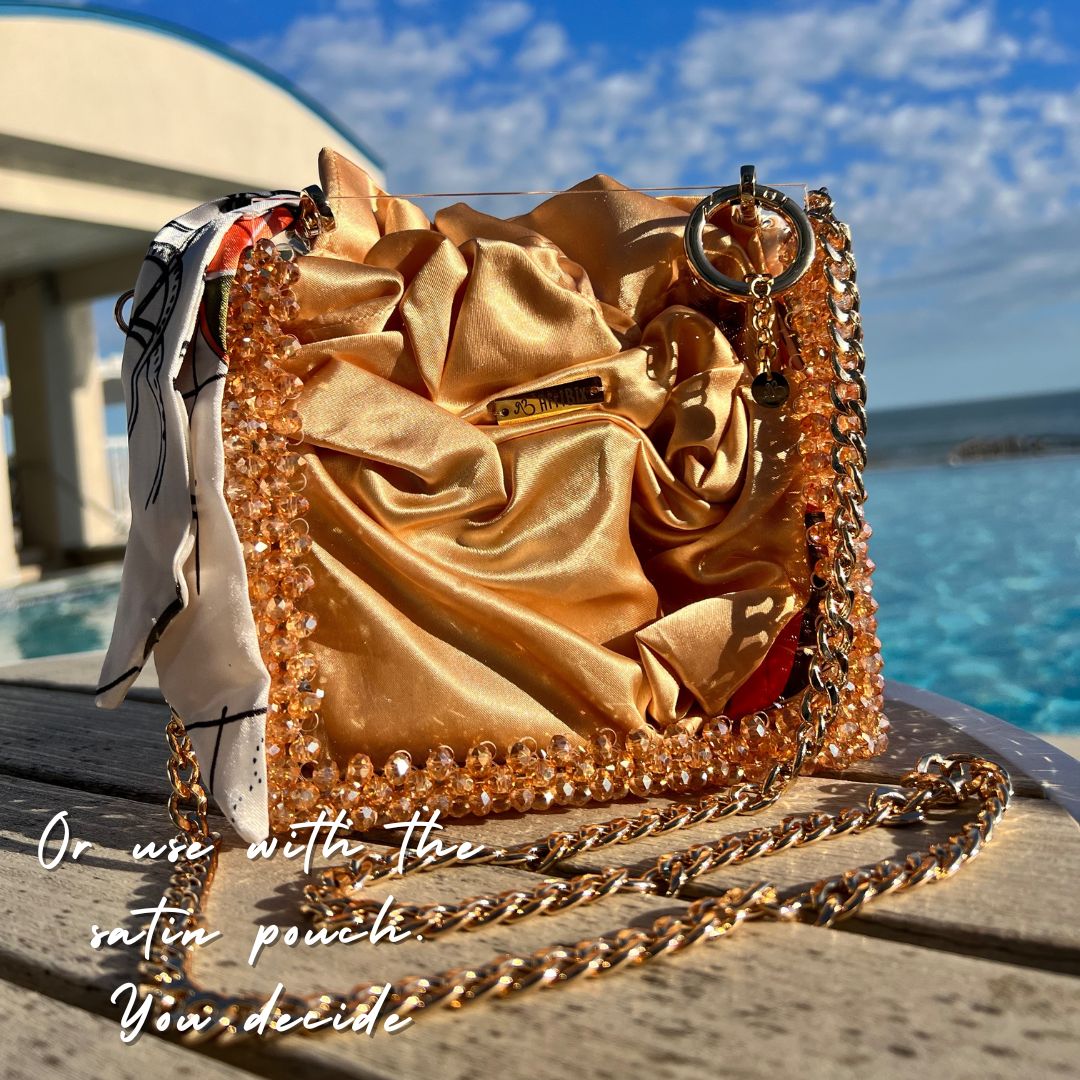 Gold Crystal Bead Hand Bag