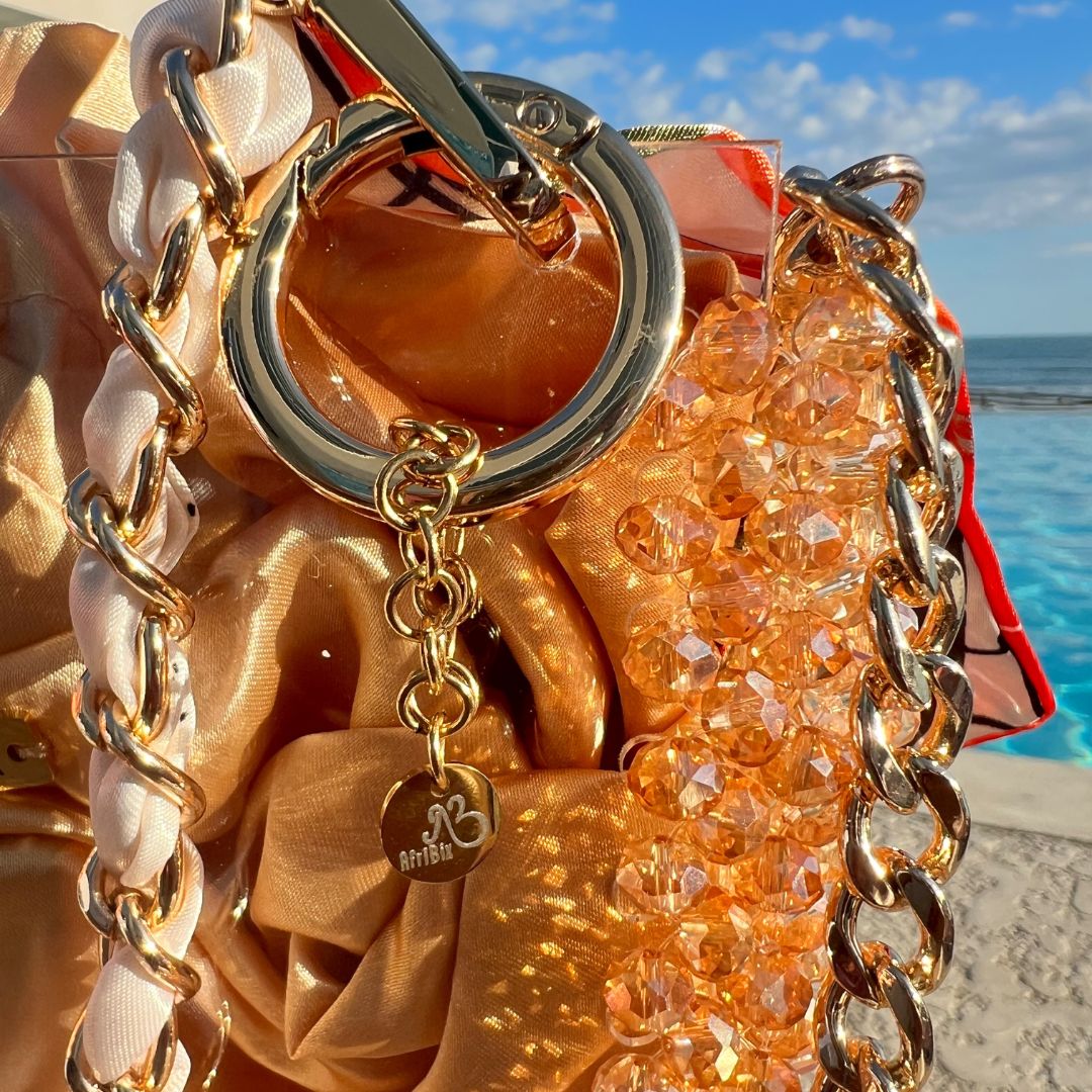 Gold Crystal Bead Hand Bag
