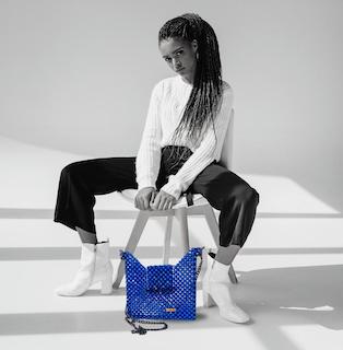 Blue and Black Box Bead Statement Hand Bag