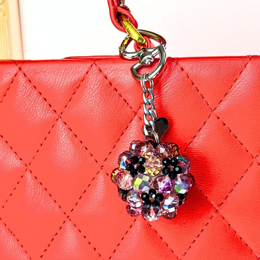 Lilac Purple Round Ball Crystal Bag Charm Purse Charm, Women's Bag Essentials