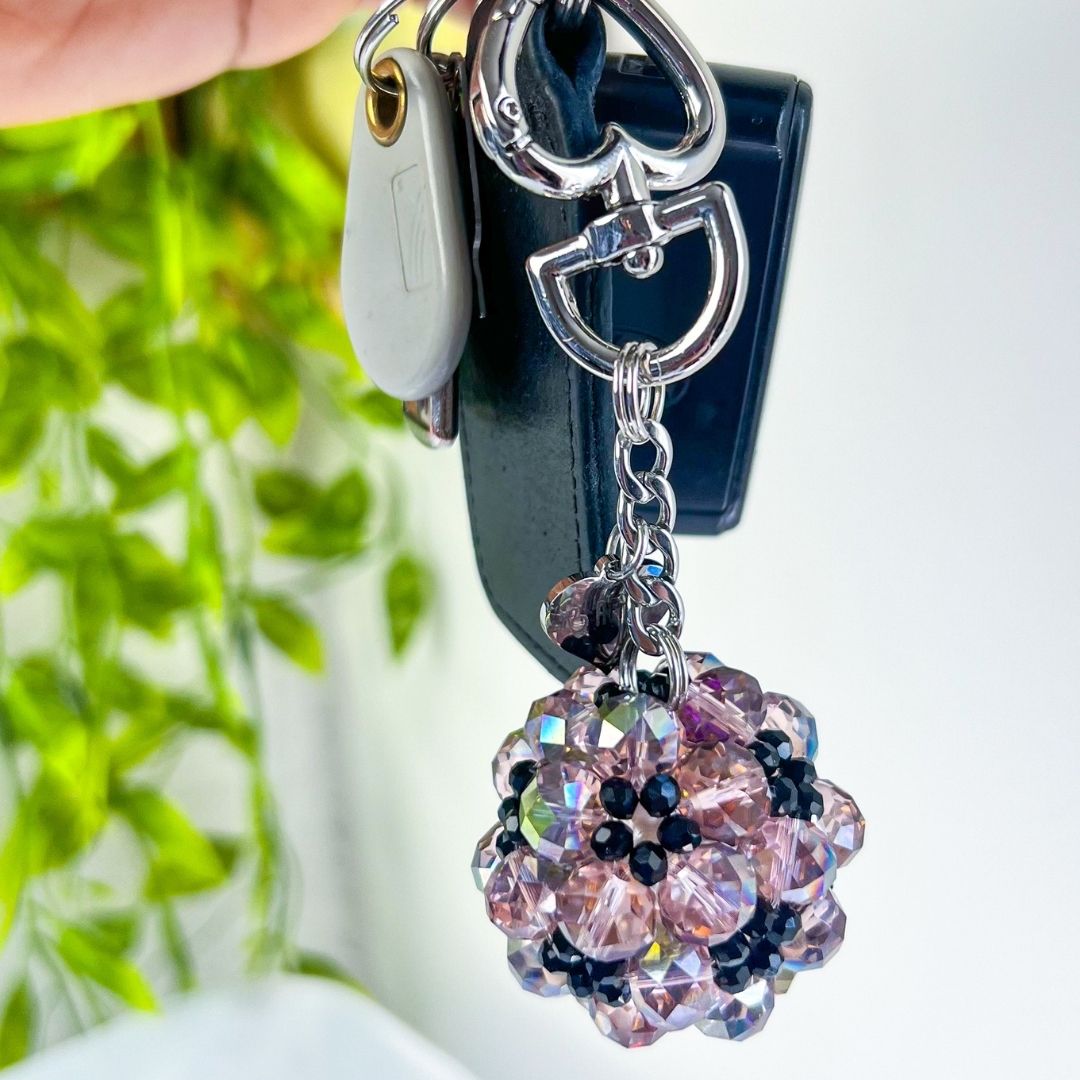 Lilac Purple Round Ball Crystal Bag Charm Purse Charm, Women's Bag Essentials