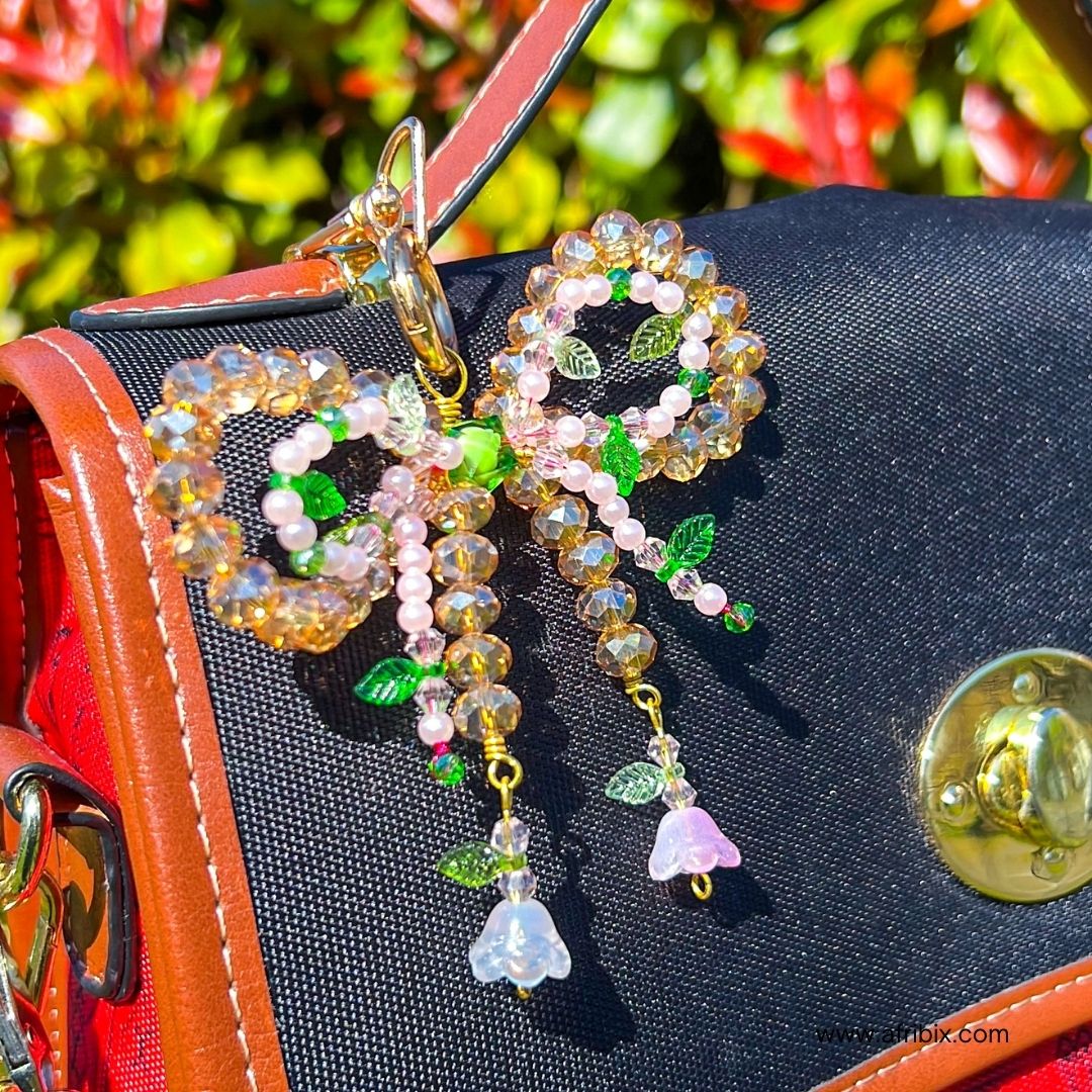 Gold Crystal Floral Bow Bag Charm Purse Charm, Women's Bag Accessory