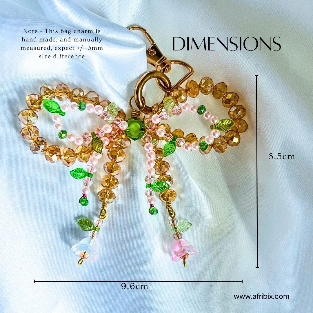 Gold Crystal Floral Bow Bag Charm Purse Charm, Women's Bag Accessory