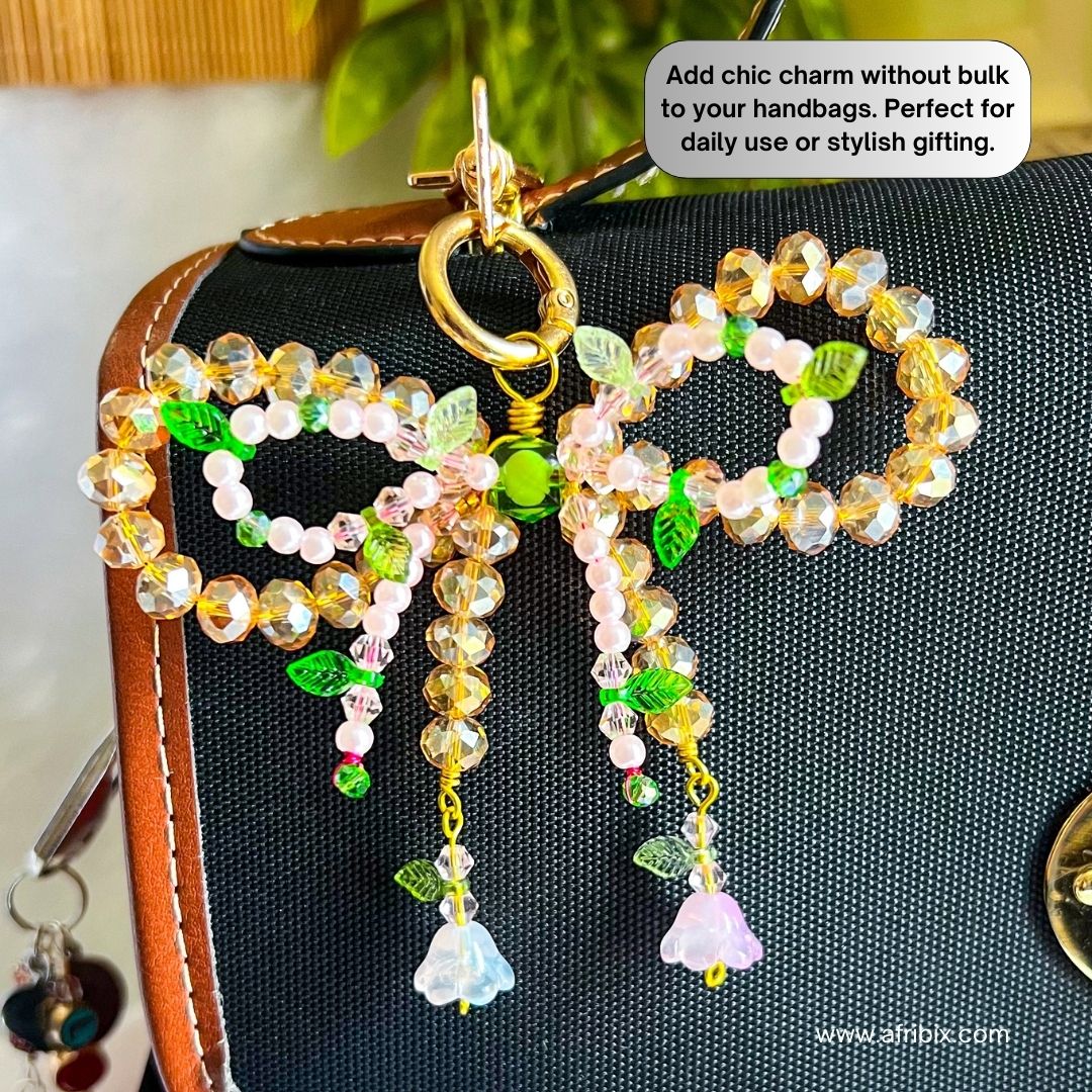 Gold Crystal Floral Bow Bag Charm Purse Charm, Women's Bag Accessory