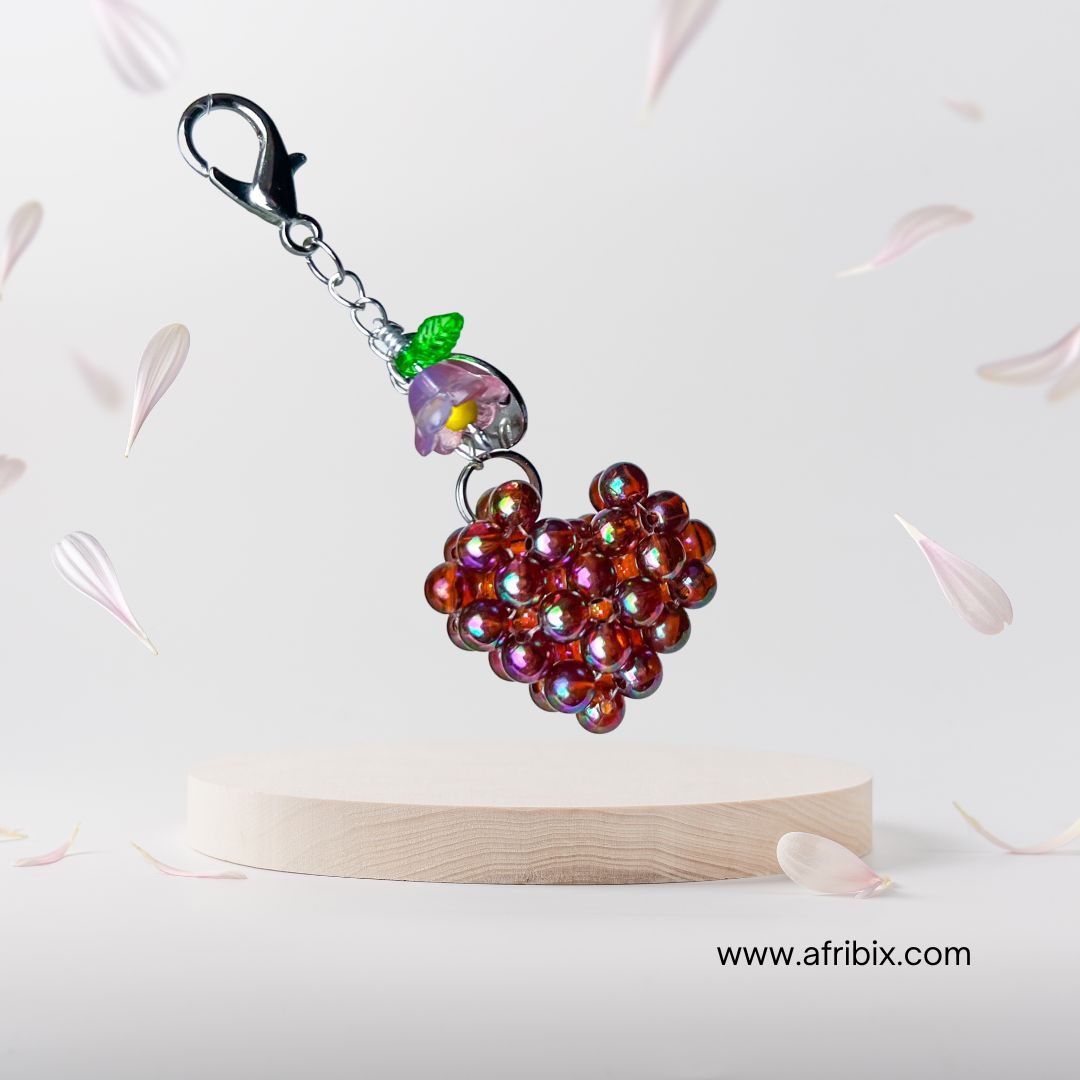 Love Heart Bag Charm, Women's Purple Floral Bag Accessory