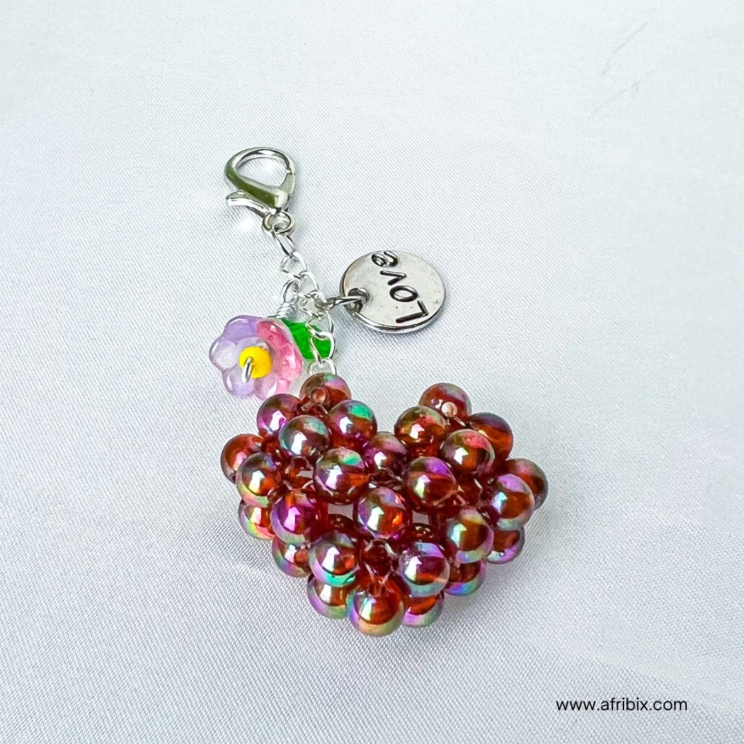 Love Heart Bag Charm, Women's Purple Floral Bag Accessory