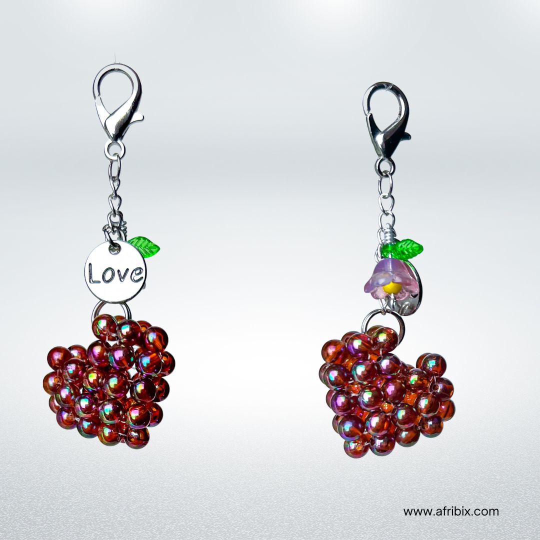 Love Heart Bag Charm, Women's Purple Floral Bag Accessory