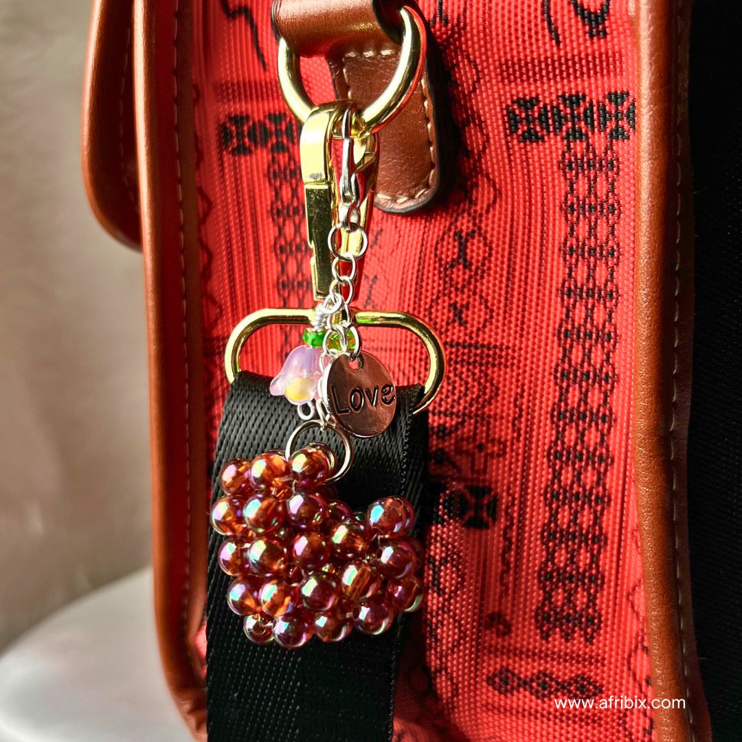 Love Heart Bag Charm, Women's Purple Floral Bag Accessory