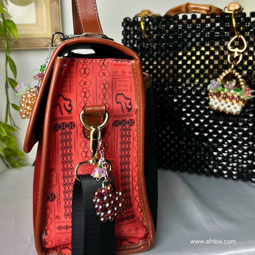 Love Heart Bag Charm, Women's Purple Floral Bag Accessory