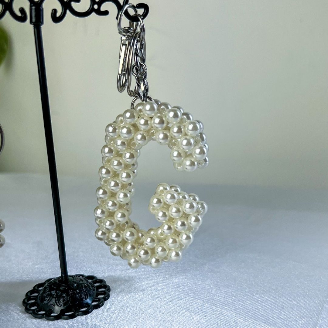 Pearl Initial Letter Key Chain Alphabet Bag Charm Tassel Keyring