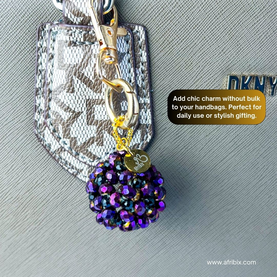 Purple Crystal Ball Round Bag Charm, Purse Charm, Women's Bag Essentials