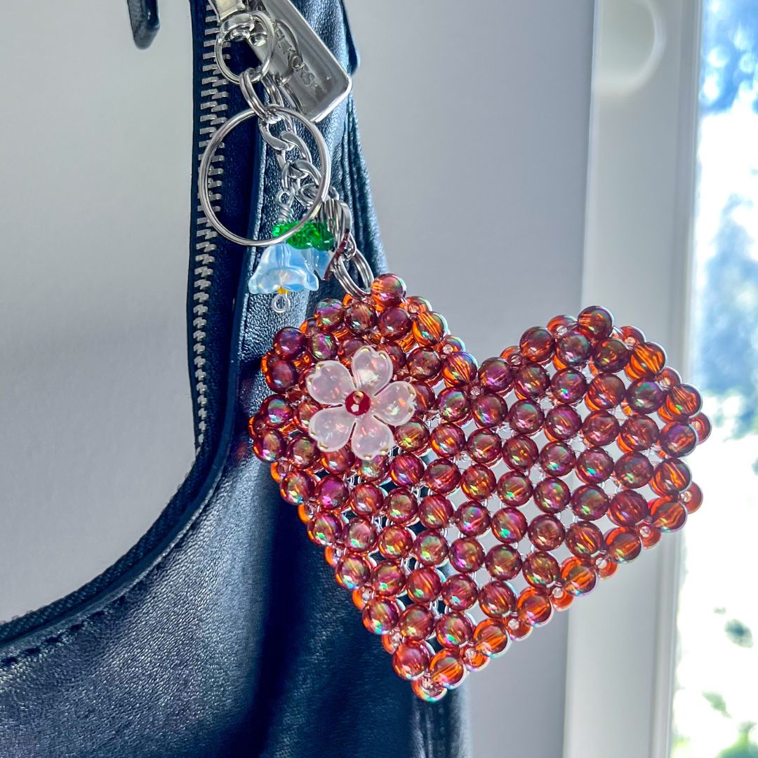 Purple and Gold Love Heart Luxe Bag Charm, Women's Bag Accessory