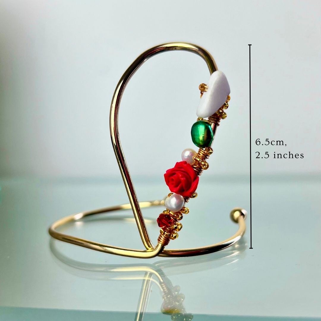 Rose and Freshwater Pearl Gold Ring Bracelet Cuff- Limited Edition