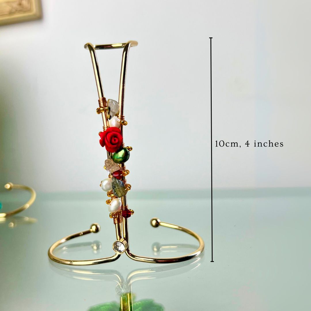 Rose and Freshwater Pearl Gold Ring Bracelet Cuff- Limited Edition