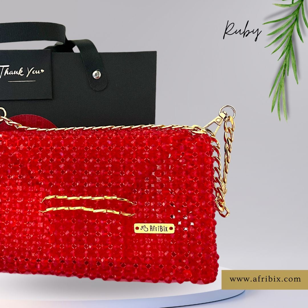 Ruby Red Crystal Clutch Hand Bag