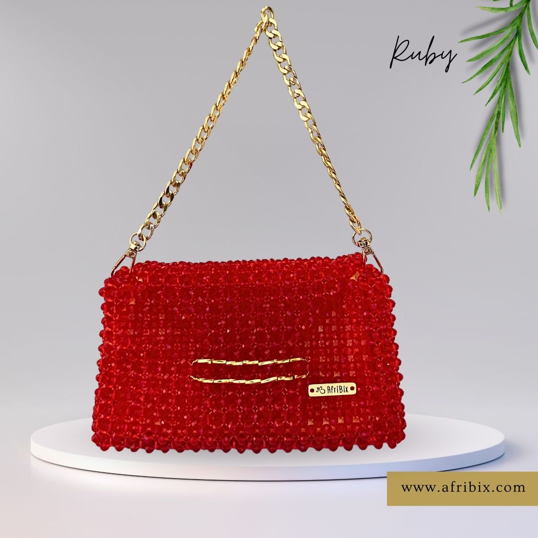 Ruby Red Crystal Clutch Hand Bag