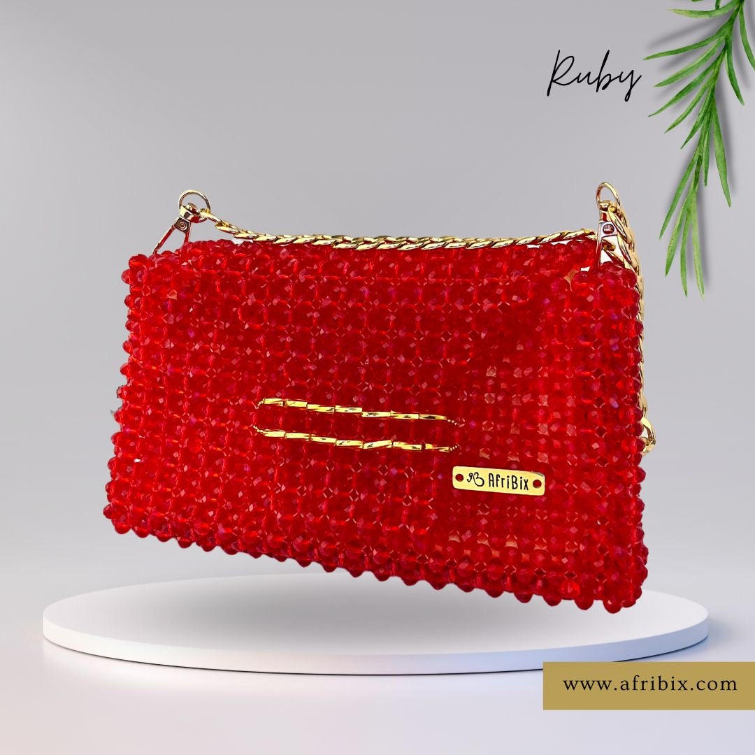 Ruby Red Crystal Clutch Hand Bag
