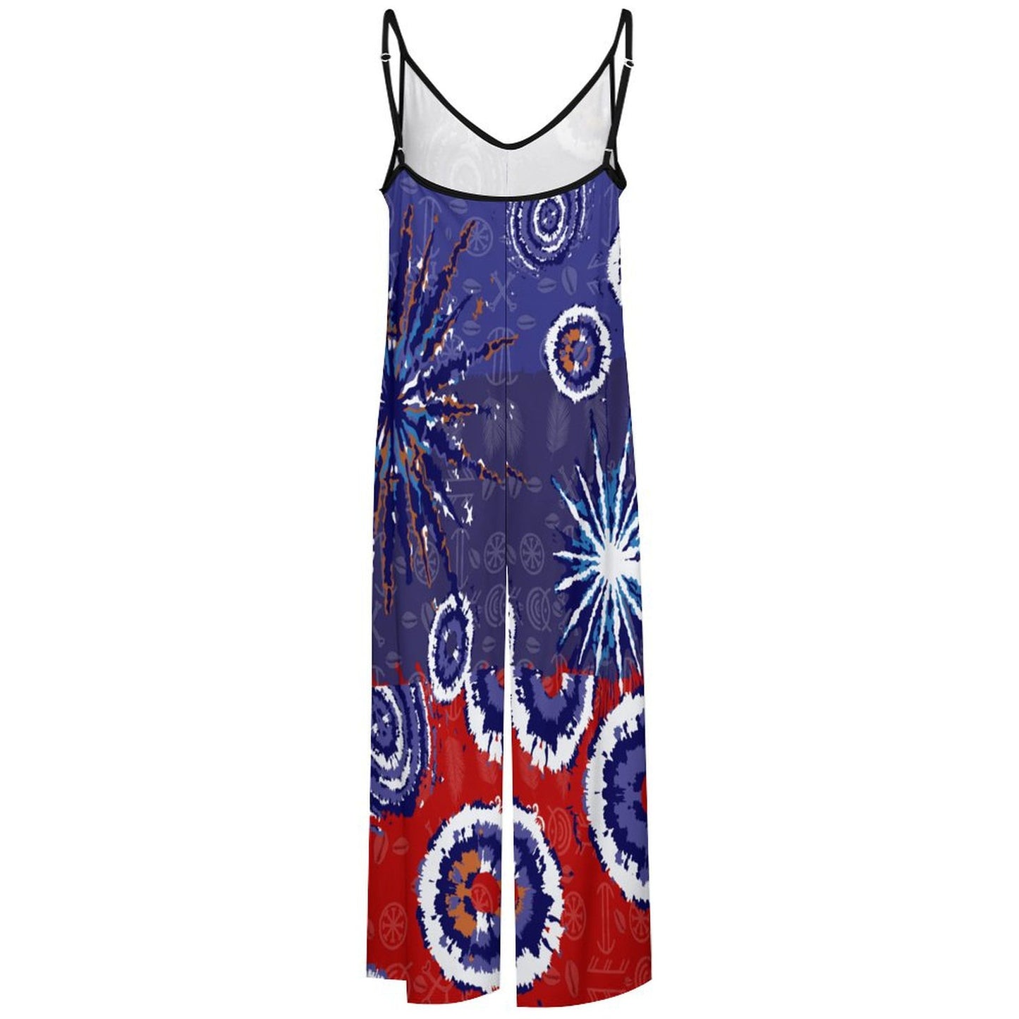 Blue and Red Tie-Dye Spaghetti Strap Suspender Jumpsuit