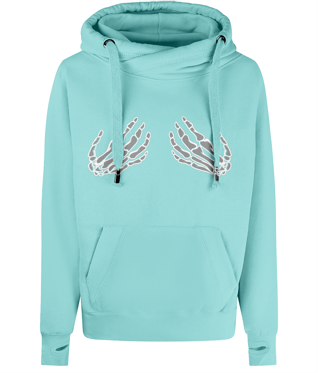 Unisex Cross Neck Skeleton Hand Hoodie