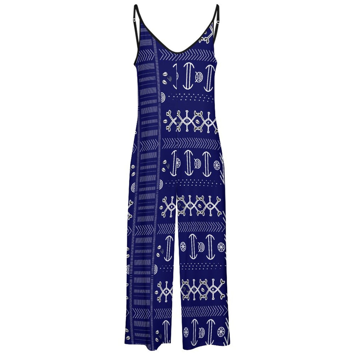 Ncheta Print Spaghetti-Strap Blue Suspender Jumpsuit