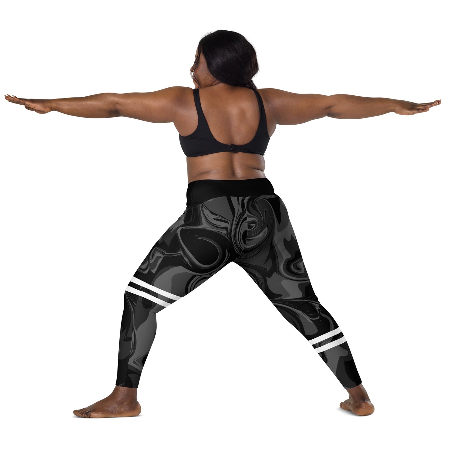 Black Marble Print High Waist Crossover leggings with pockets