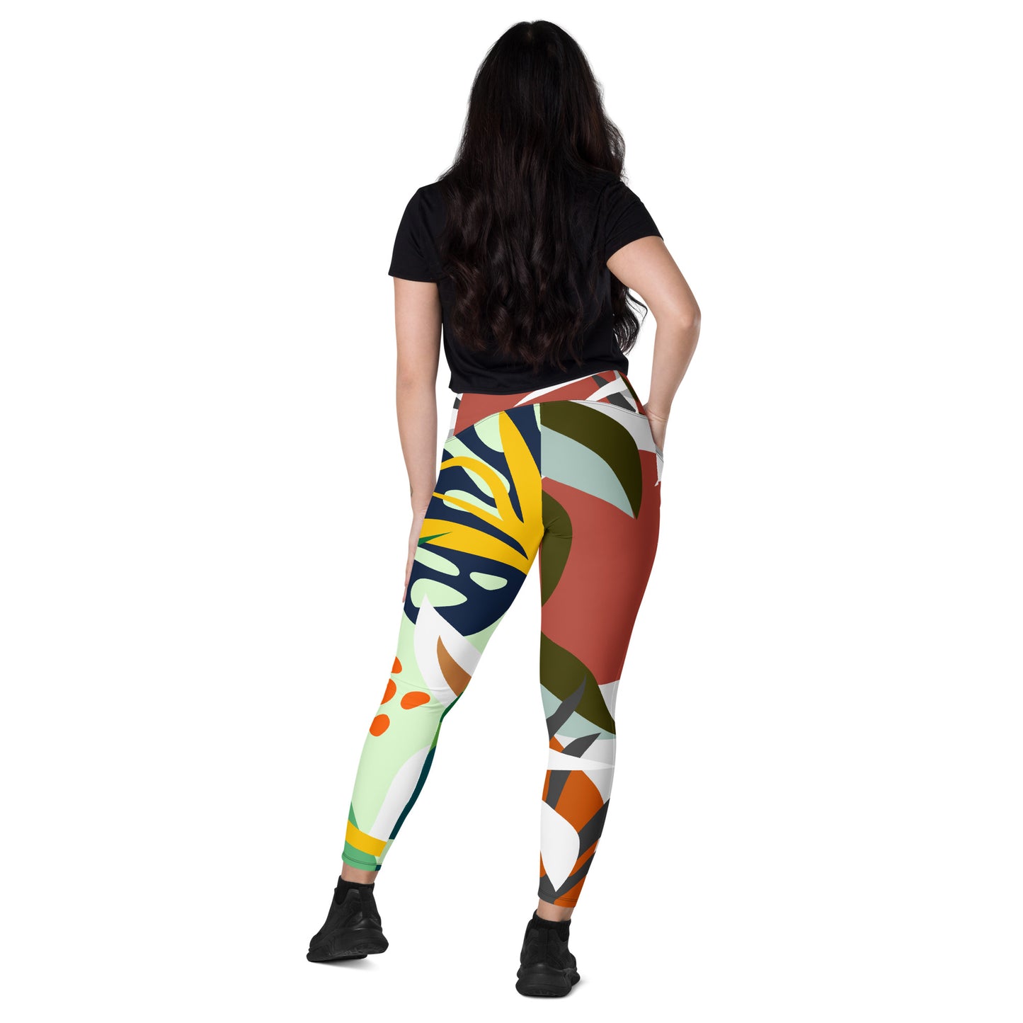 Floral High Waist Crossover leggings with pockets