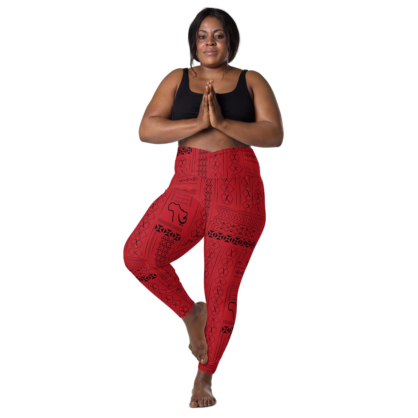 AfriBix Tribal Print High-waist Crossover leggings with pockets