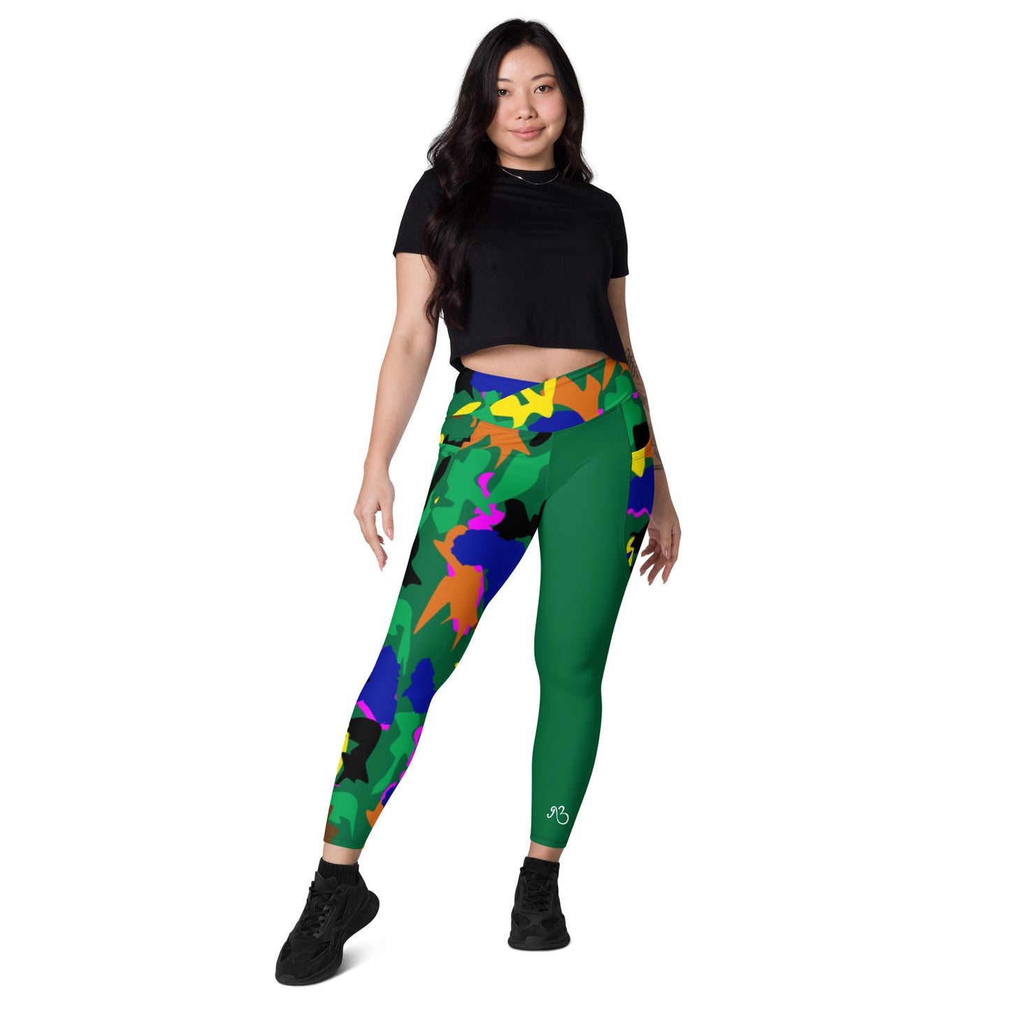 AfriBix Green Camouflage High Waist Crossover leggings with pockets