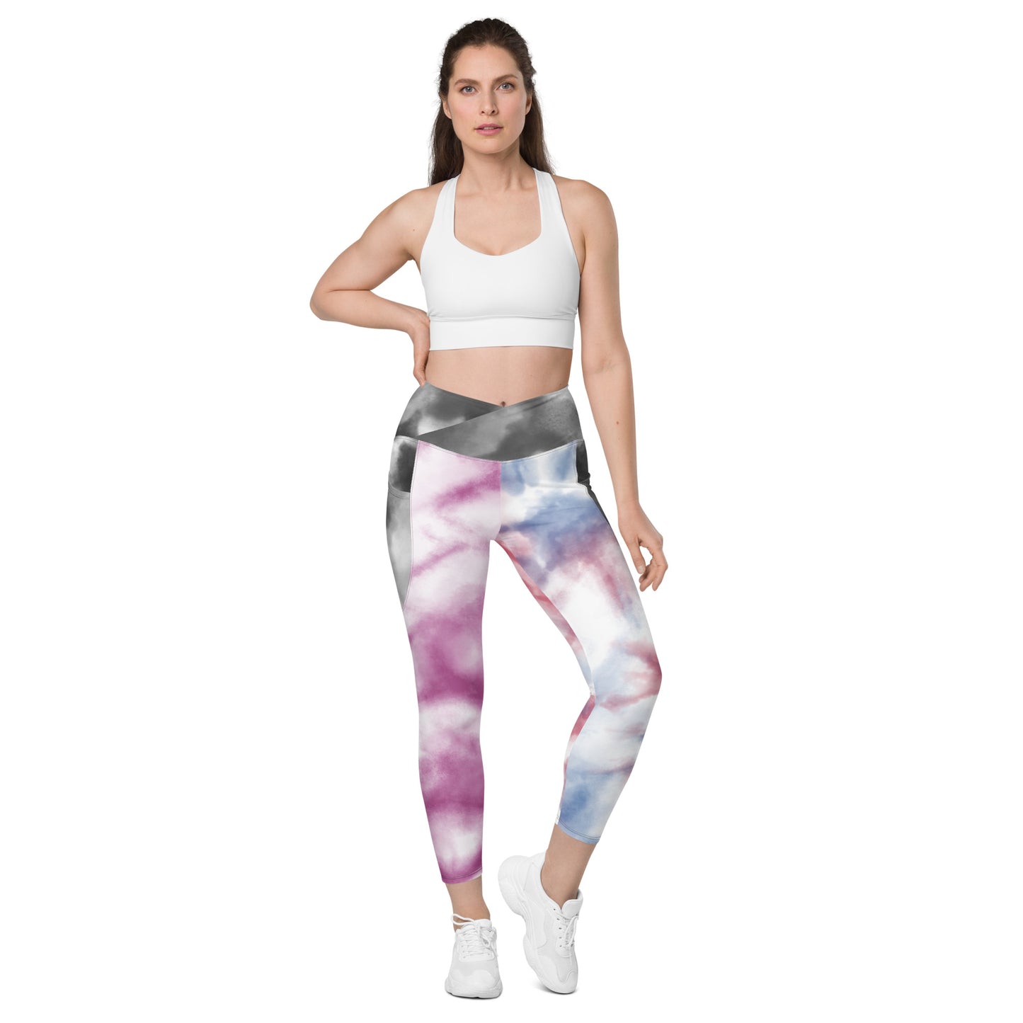 Tie and Dye High-waist Crossover leggings with pockets - fusion