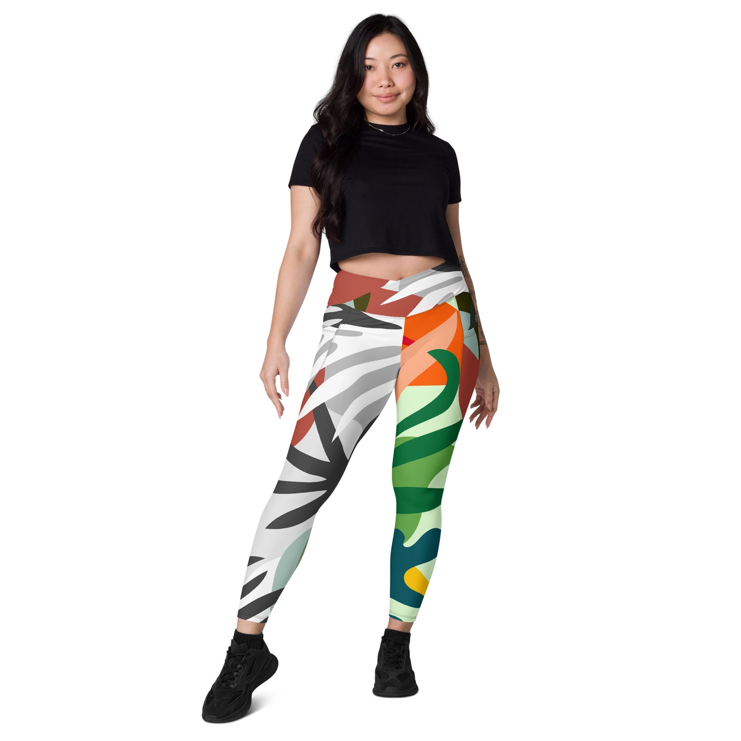 Floral High Waist Crossover leggings with pockets
