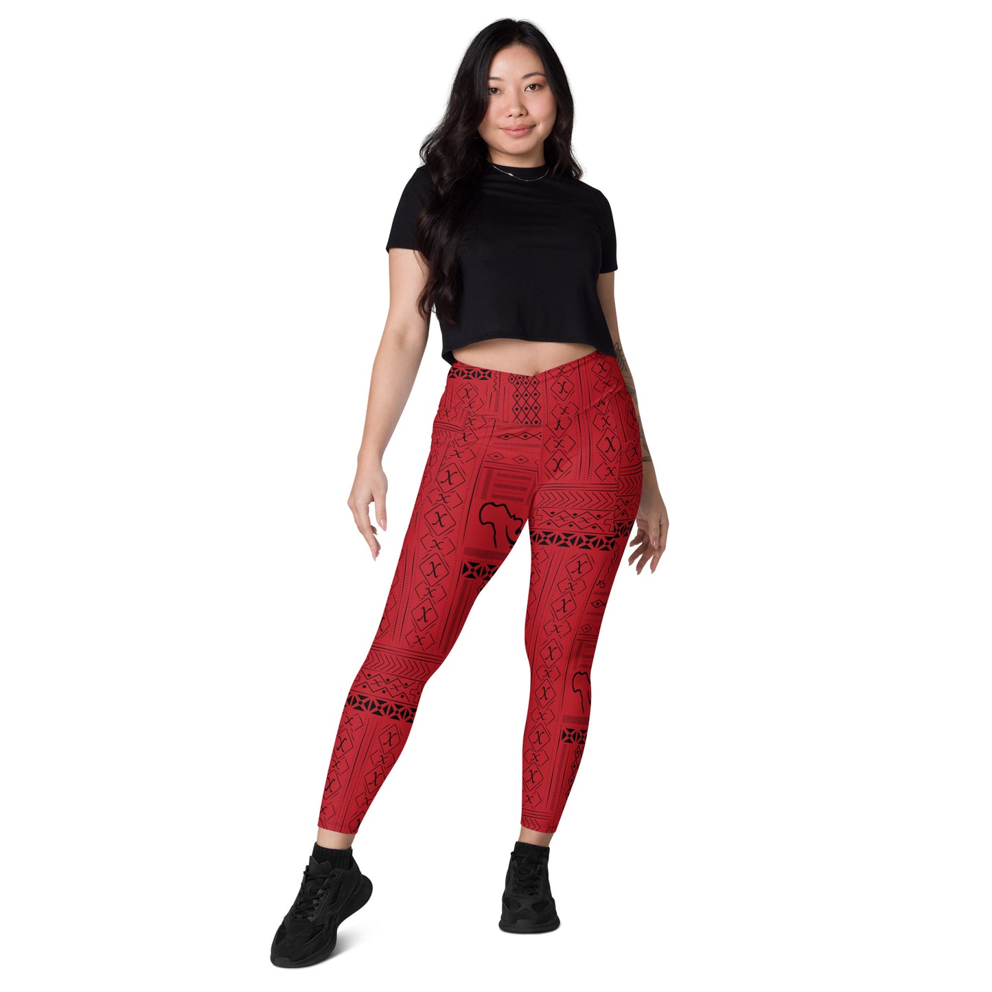 AfriBix Tribal Print High-waist Crossover leggings with pockets