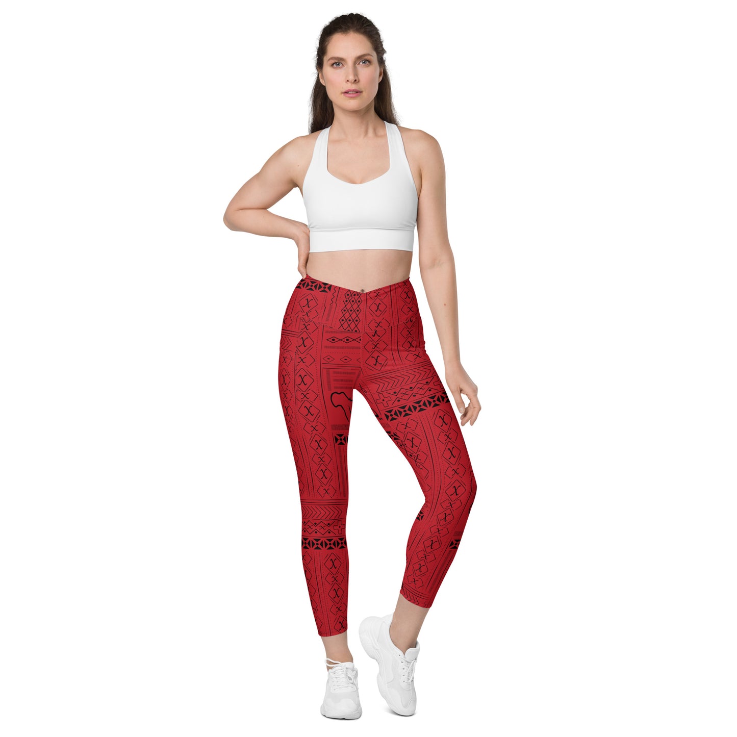 AfriBix Tribal Print High-waist Crossover leggings with pockets