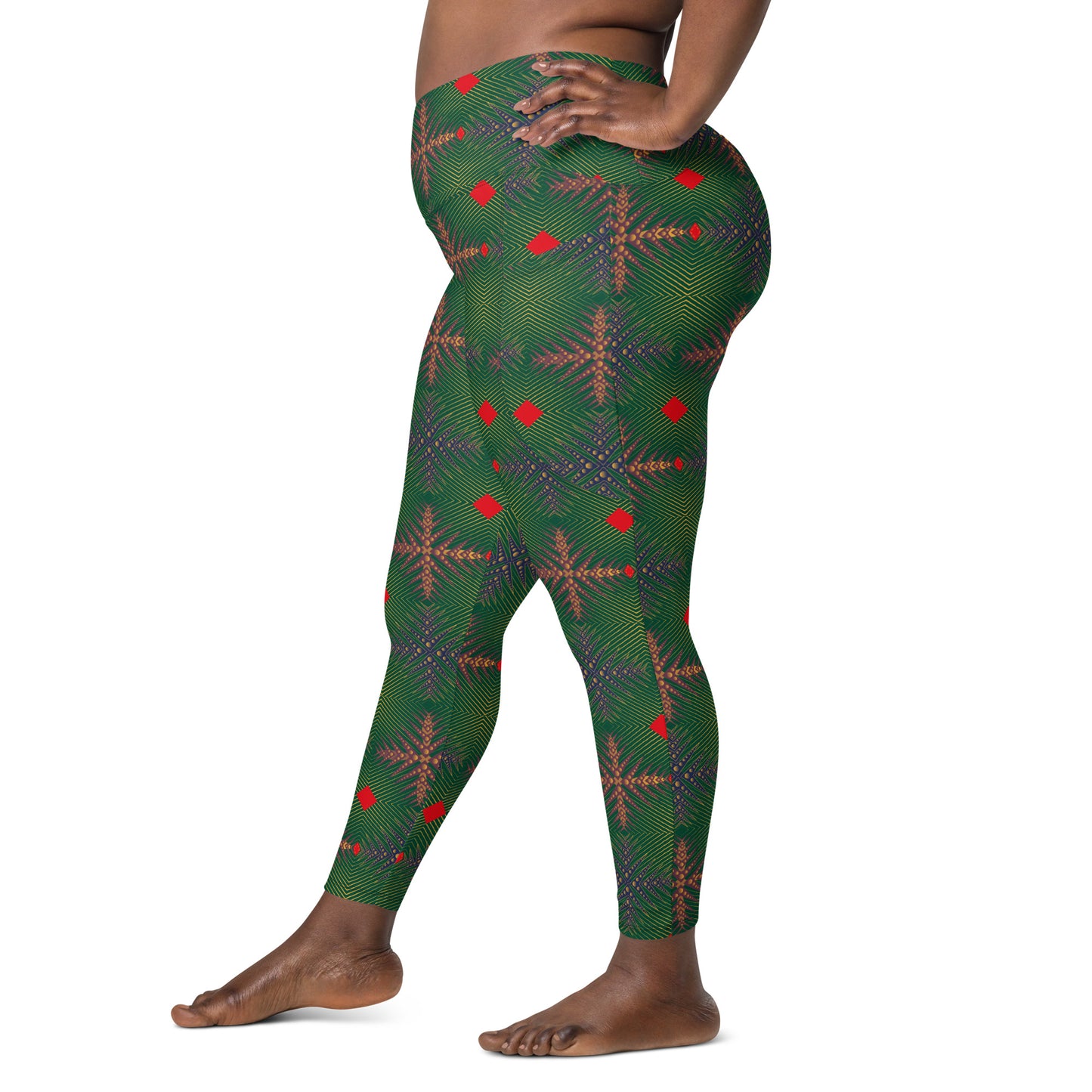 AfriBix Green Ankara High Waist Crossover leggings with pockets